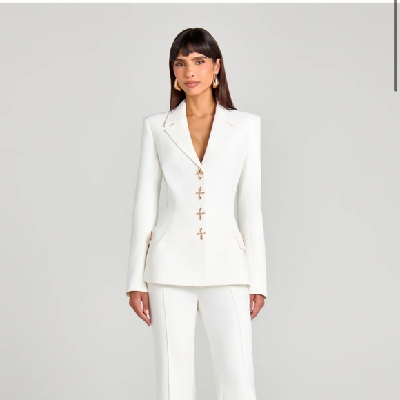 NADINE MERABI Jackets & Blazers - NADINE MERABI White Blazer with Gold Chain Detail